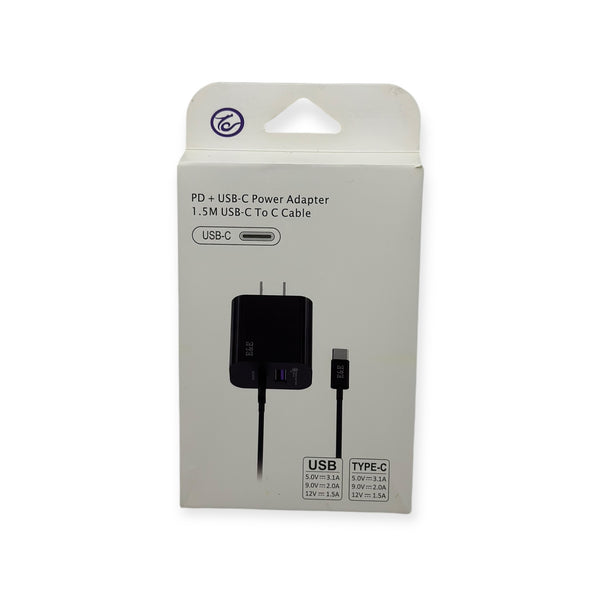 E&E PD+USB-C Power Adapter 18W 1.5M USB-C To C Cable Set (Black)