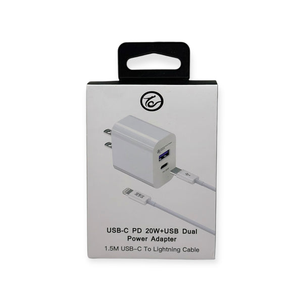 USB-C PD 20W+USB Dual Power Adapter 1.5M USB-C to Lightning Cable