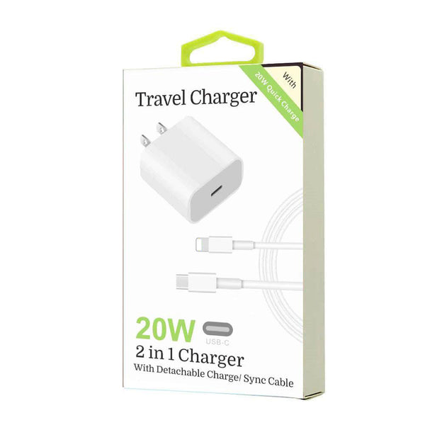 20W Lightning to Type-C 2 in 1 Fast Charger (white)