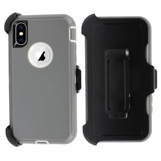 Defender Case w/ Clip For iPhone XS Max (grey+white)